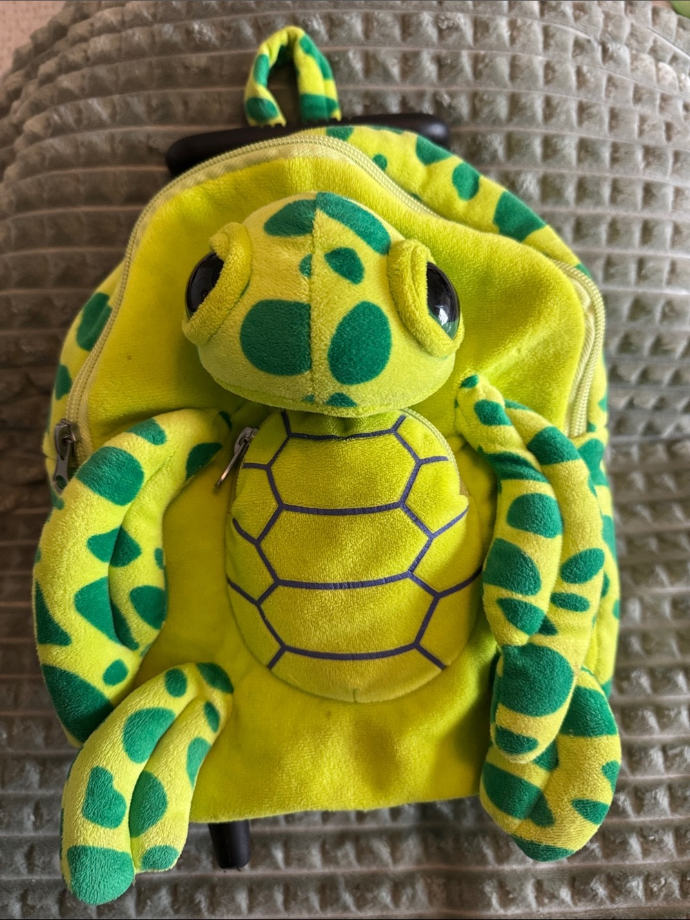 Fiesta brand Plush Turtle Backpack/in Bright Yellow & Green